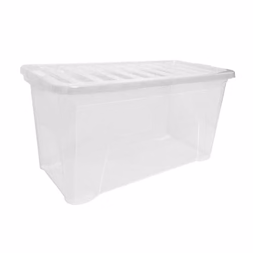 Simpa 110L XL Stackable Plastic Storage Box with Lid, Transparent, H 42 cm x L 79.5 cm x W 40 cm