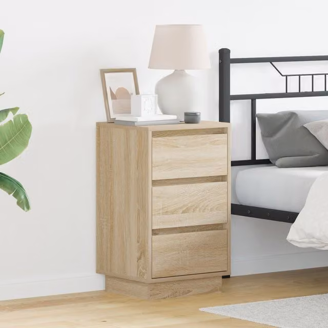 Berkfield Home Bedside Cabinet with Integrated LED in Sonoma Oak and Beige, W: 39 cm, D: 34.5 cm, H: 65 cm – 1