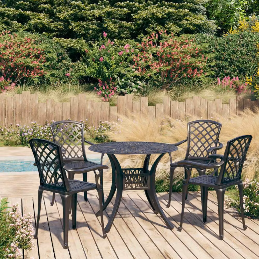 Berkfield Home Beautiful 5 Piece Cast Aluminium Bistro Set in Matt Black – 2