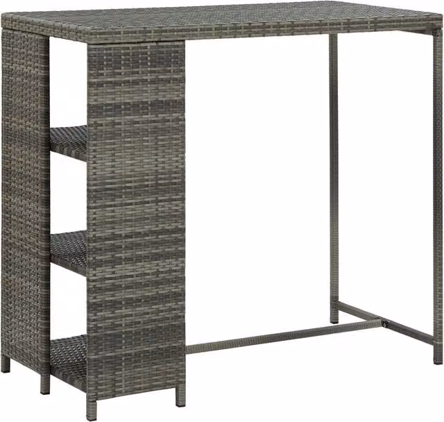 Berkfield Home Bar Table with Storage Rack in Grey Poly Rattan, W/D/H: 120 x 60 x 110 cm – 1