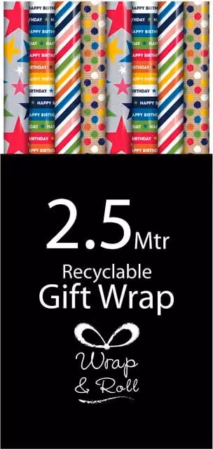 Generic Multicolour and White Birthday Paper Gift Wrap, 2.5m