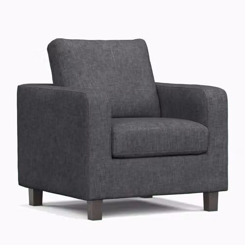 Furnishings For Less UK York Grey Fabric Armchair with Square Arms and Solid Wood Frame, W/D/H: 86 x 75 x 80 cm – 1