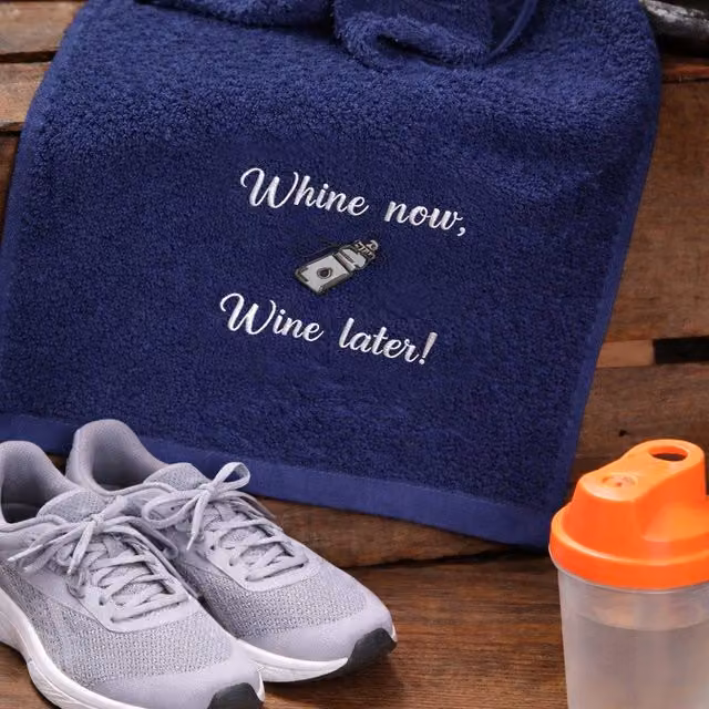 Duncan Stewart Navy Blue Running Sports Towel with Whine Now Whine Later Graphic Design – 1