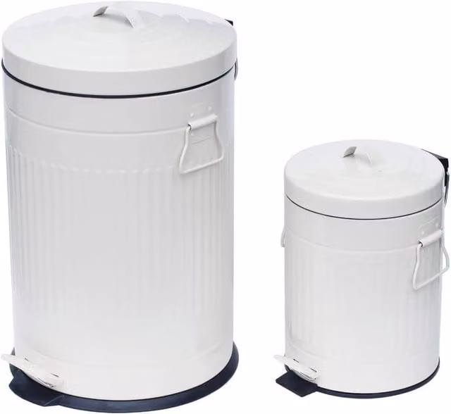 Simpa White Pedal Dustbin Duo Set with Removable Inner Buckets, 20L and 5L