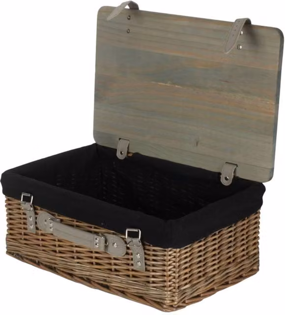 Red Hamper Antique Wash Willow Picnic Basket with Pinewood Lid and Black Lining, Large – 1