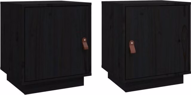 Berkfield Home Set of 2 Black Solid Wood Pine Bedside Cabinets W/D/H: 40 x 34 x 45 cm – 1
