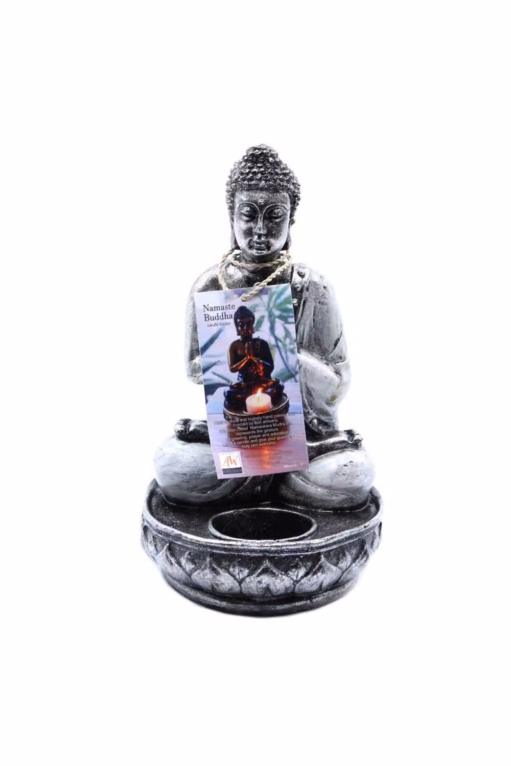 KDMD Bali Hand-Painted Buddha Tealight Candle Holder in White and Grey – 2