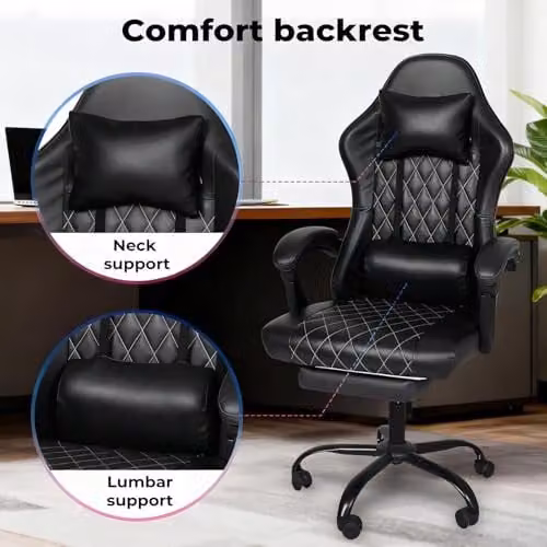 Levede Ergonomic Gaming Chair in Black with Headrest, Adjustable Height and Swivel Function – 10