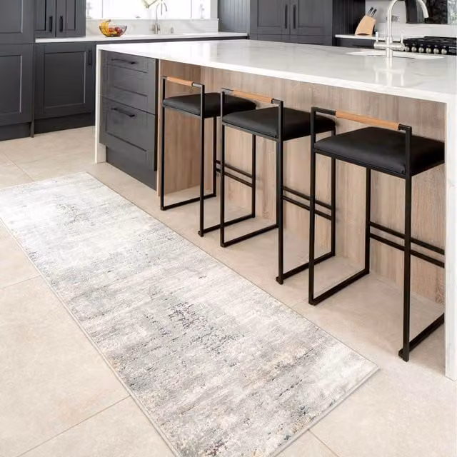 The Rug House Abstract Modern Living Area Rug in Silver Grey Blue, W: 240 cm, D: 70 cm