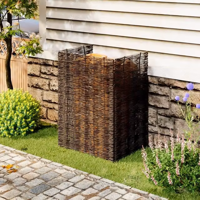 Lifeideas Woven Wicker Garden Trash Can Fence, Brown, Height: 81 cm