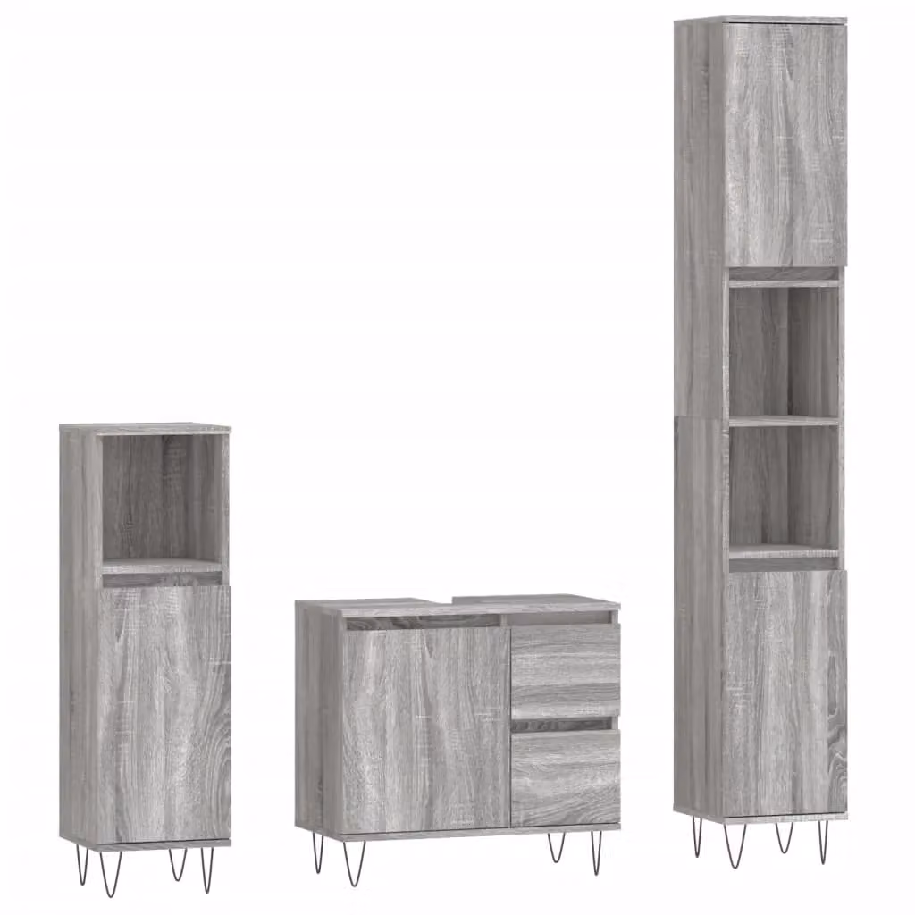 Berkfield Home 3 Piece Modern Grey Bathroom Furniture Set with Vanity Unit – 2