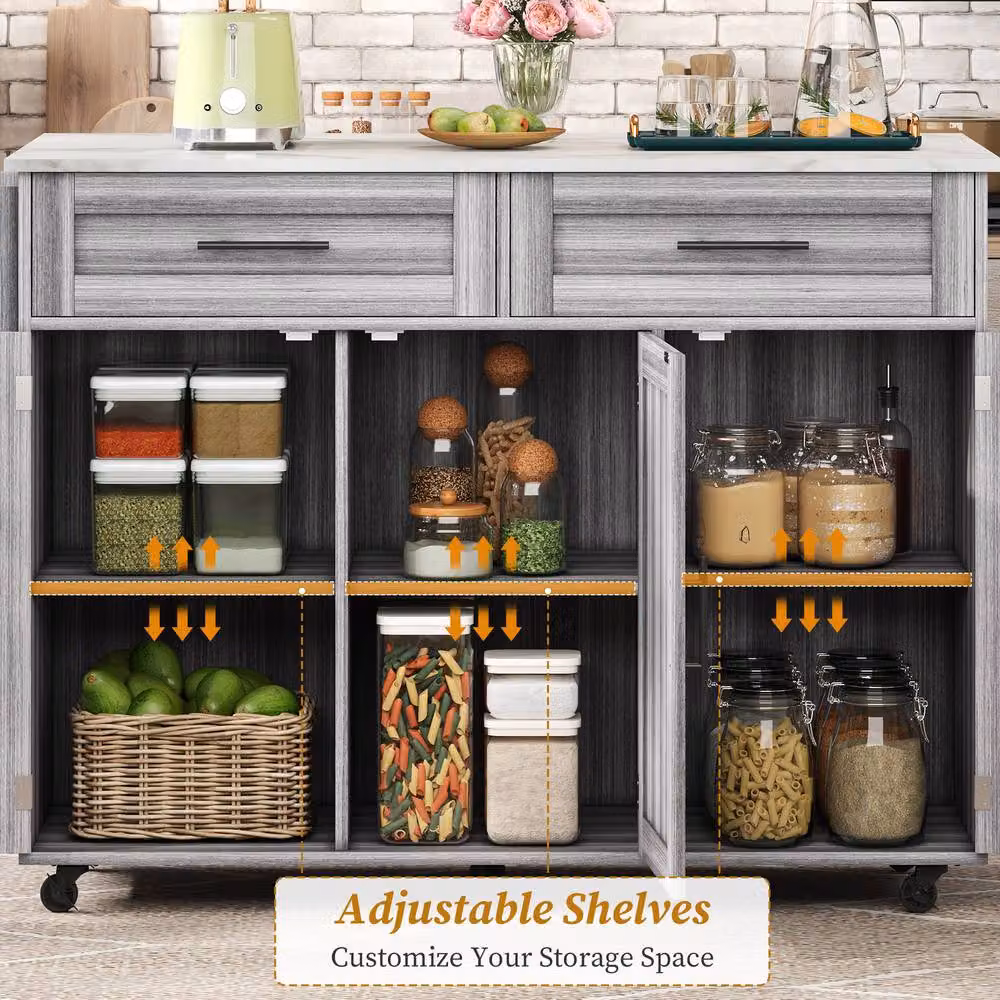 BTM Grey Folding Kitchen Island Trolley Cabinet with Storage and Wheels, W/D/H: 71.0 x 71.0 x 91.5 cm – 5