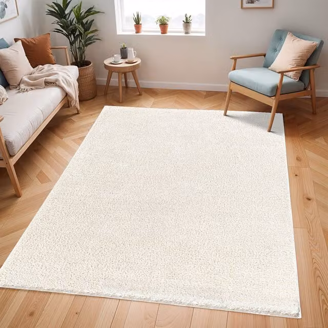 Livabliss Cloudy Shag Soft Plush Pile Round Living Rug in Light Beige, Diameter: 160 cm