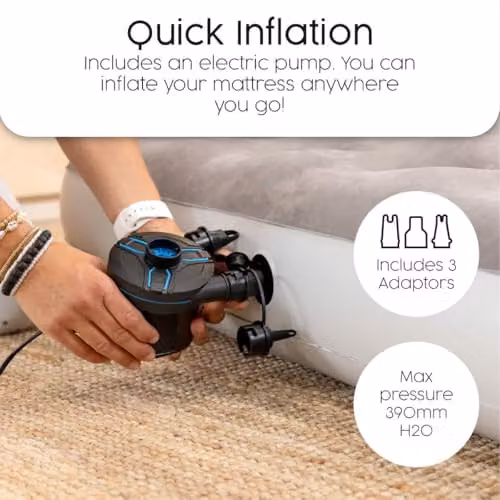 Bestway Premium Double Camping Airbed in Grey with Handheld Electric Pump, W/D/H: 140 x 200 cm – 3