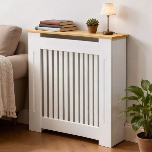 Hinsinc Vertical M Tall Radiator Cover Wooden Cabinet in White, W/D/H: 112 x 20 x 83 cm