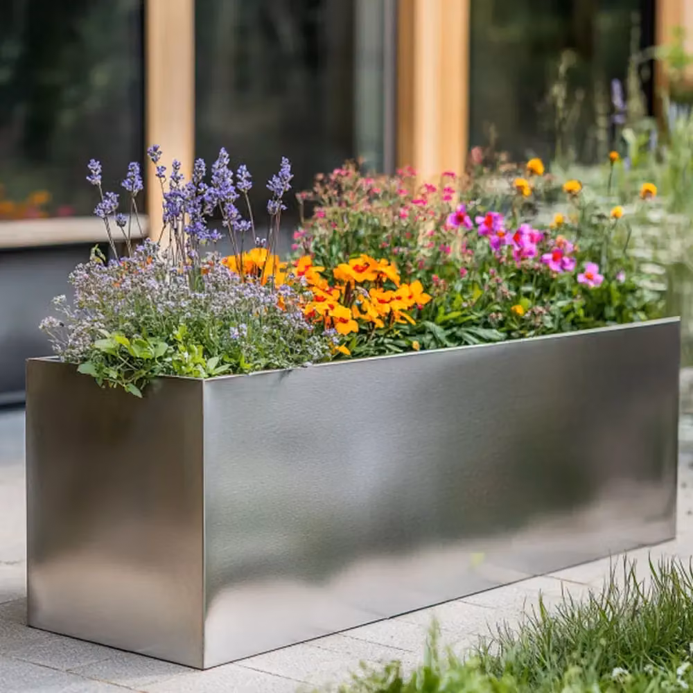 Access Garden Products Silver Galvanised Steel Trough Planter, W32cm x D32cm x H75cm – 3