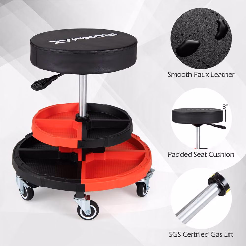 Gymax Rolling Mechanic Stool with Cushioned Seat in Red – 4