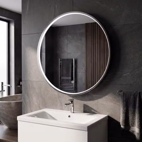 Balterley Round LED Bathroom Mirror with Demister Pad and Touch Sensor, Silver, W: 60 cm, H: 60 cm, D: 1 cm – 5