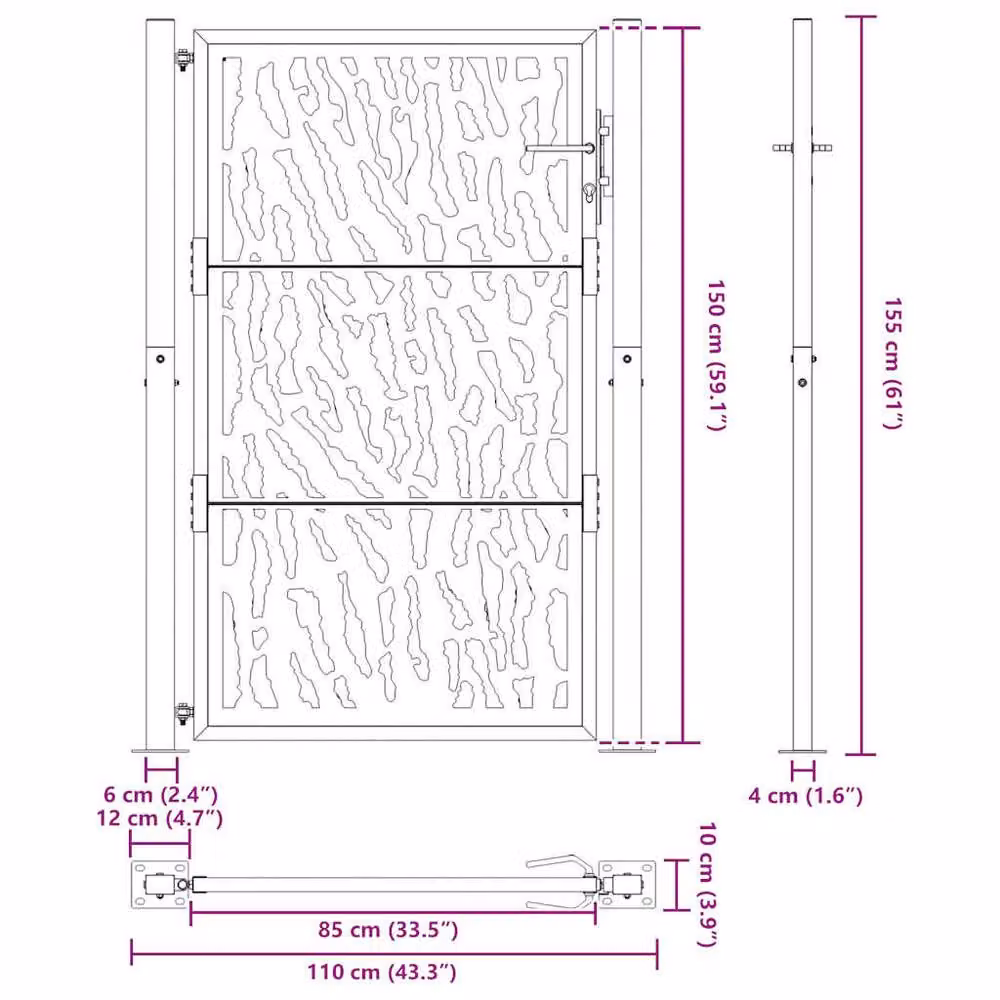 Berkfield Home Beautiful Garden Gate in Brown Weathering Steel with Trace Design, W: 105 cm, H: 155 cm – 5