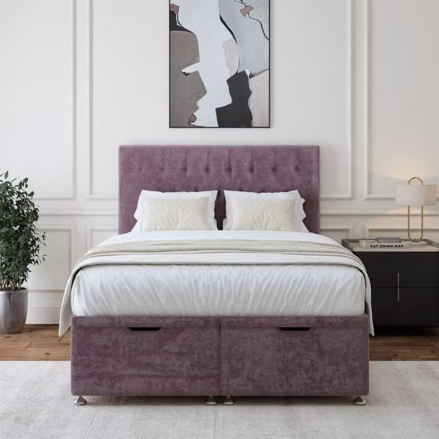 Bedmaster Luxury Velvet Ottoman Divan Base and Button Headboard in Mauve, Single W/D/H: 90 x 190 cm