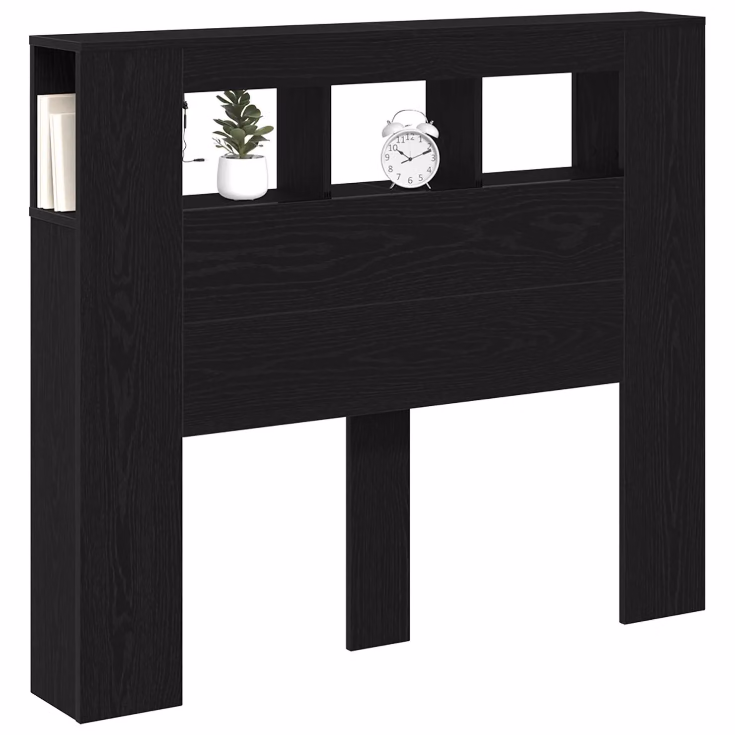 Berkfield Home Modern Storage Headboard with Integrated LED Lighting and Side Compartments in Black Oak, W/D/H: 120 x 18.5 x 103.5 cm – 2