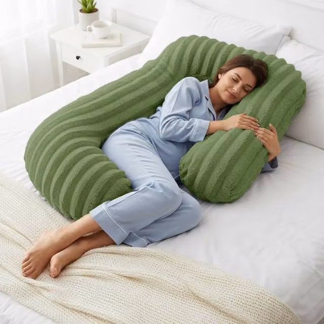 Velosso Jumbo Cord Faux Fur Body Pillow and Lumbar Bolster in Green