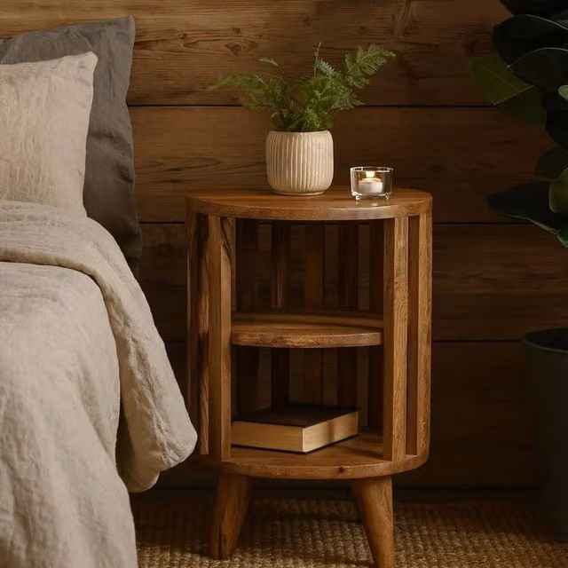 Wyld Haus Kaiula Double Shelf Bedside Table in Brown Mango and Oak Wood W/D/H: 36 x 26 x 55 cm