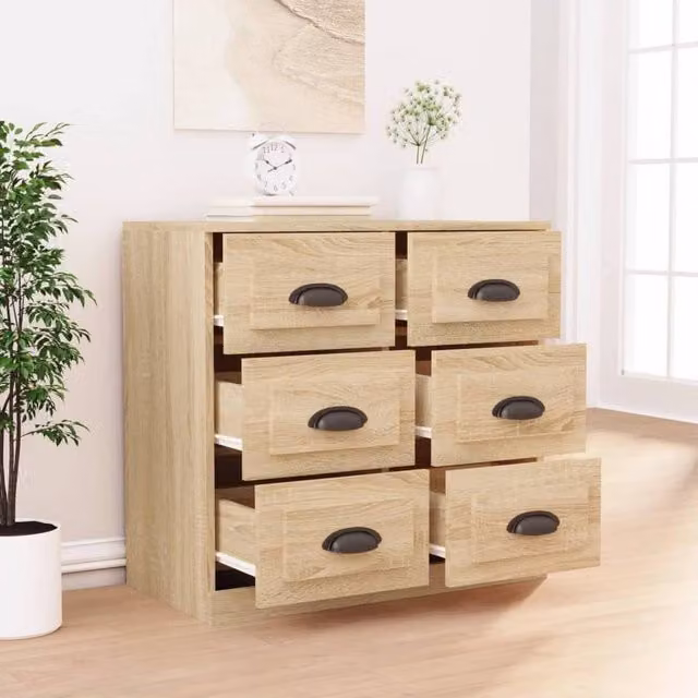 Berkfield Home Sonoma Oak Sideboard in Beige, W/D/H: 70 x 35.5 x 67.5 cm