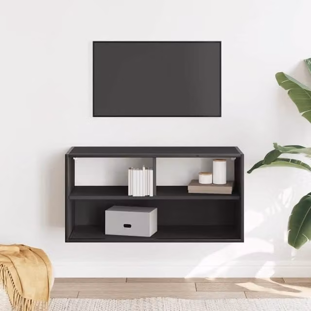 Berkfield Home Black TV Cabinet in Engineered Wood and Metal, W: 80 cm, D: 31 cm, H: 39.5 cm – 1
