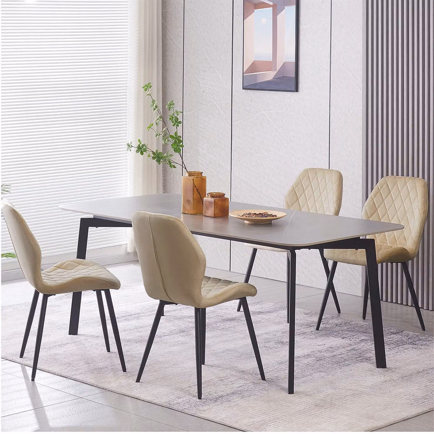 SONARA Set of 4 Modern Velvet Dining Chairs with Ergonomic Curved Backrest and Metal Legs in Beige – 2