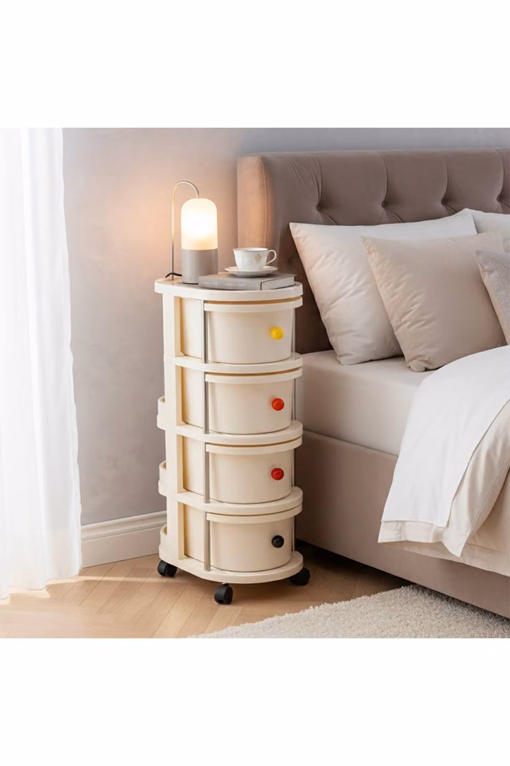 Living and Home 4-Tier Rolling Storage Cart with Drawers and Lockable Casters in Beige – 2