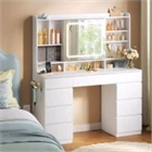 Nordara White Modern Dressing Table with LED Hollywood Mirror and Sliding Mirror, Width: 100 cm
