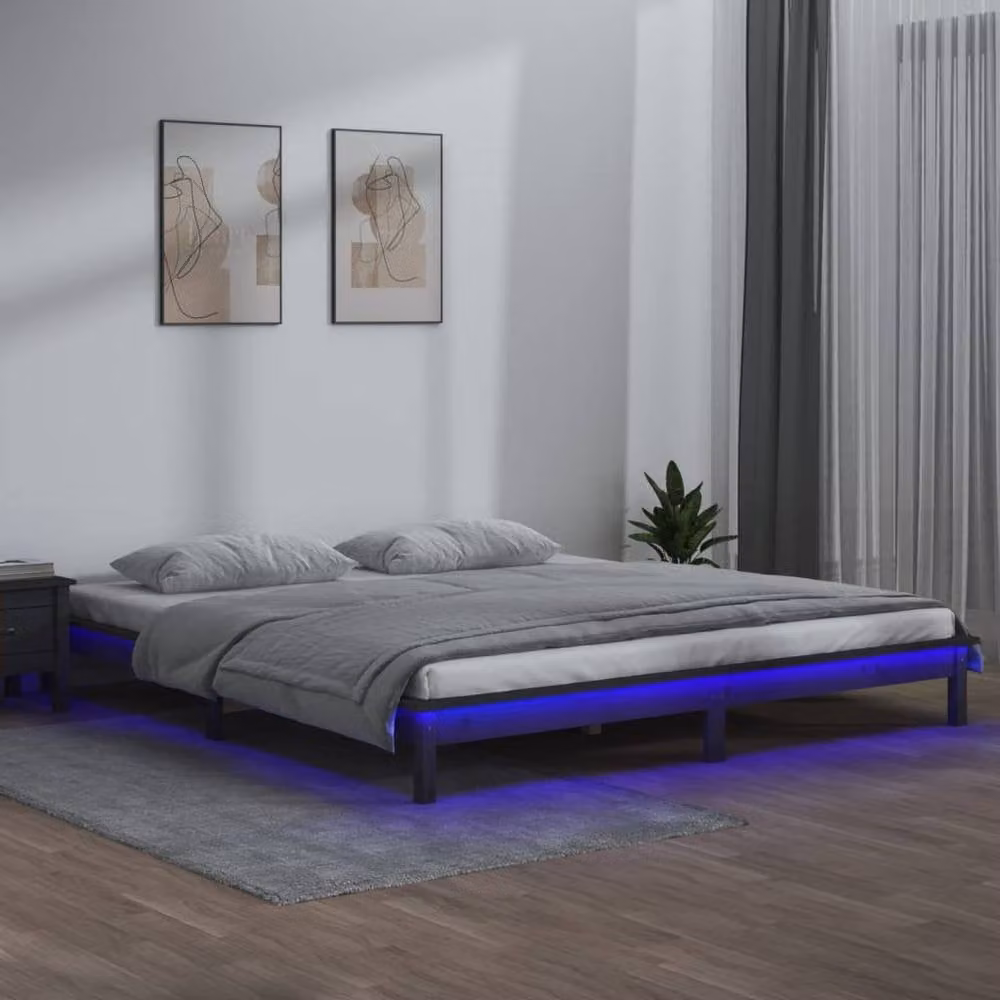 Berkfield Home Grey Solid Wood Small Double LED Bed Frame with Under-Bed Lighting W/D/H: 120 x 190 cm – 1