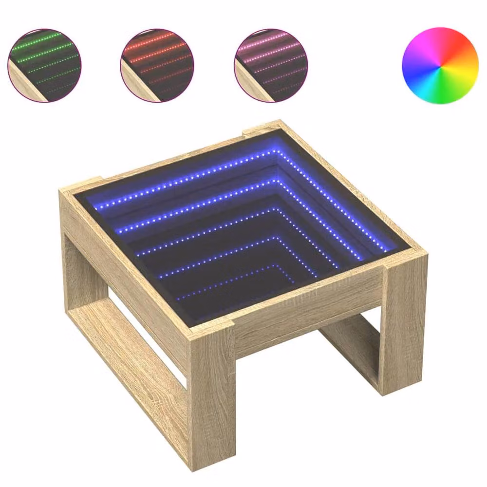 Berkfield Home Infinity LED Decorative Coffee Table in Sonoma Light Oak, W/D/H: 53 x 53 x 30 cm – 1