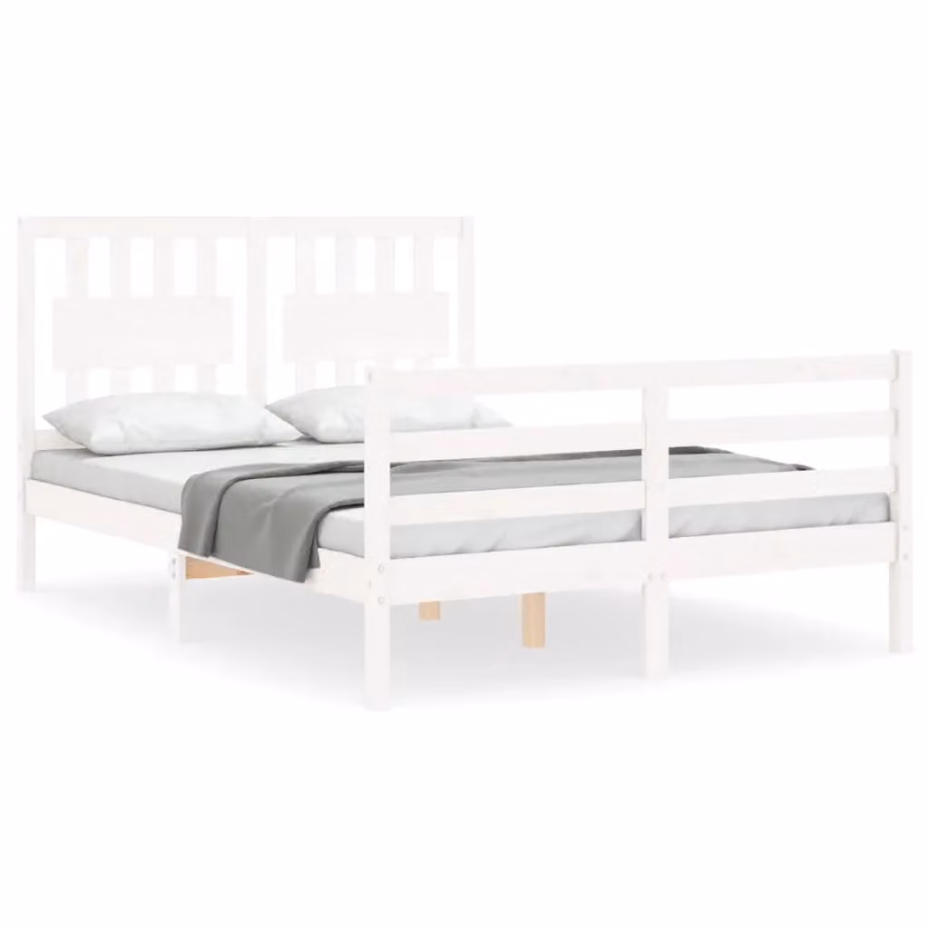 Berkfield Home Small Double Solid Wood Bed Frame with Headboard in White – 2
