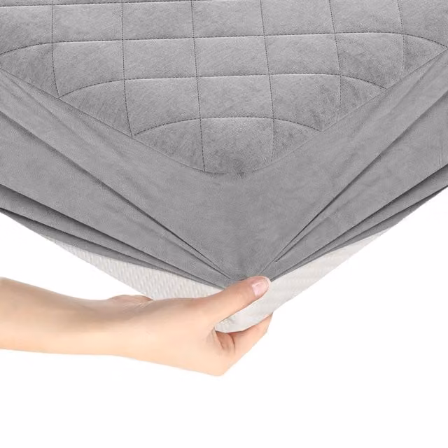 Costway Super King Size Velvet Mattress Topper and Protector in Grey, 200 x 200 cm
