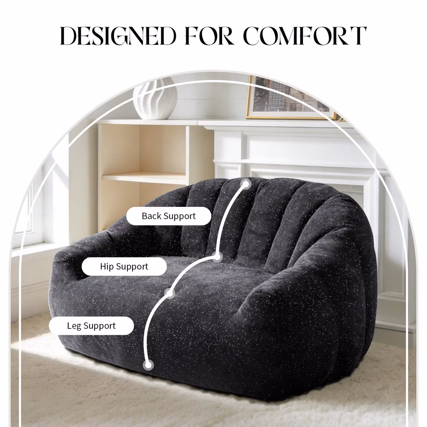 Aosom UK Plush 2-Seater Bean Bag Sofa with High Density Sponge in Black, W/D/H: 98 x 140 x 61 cm – 6