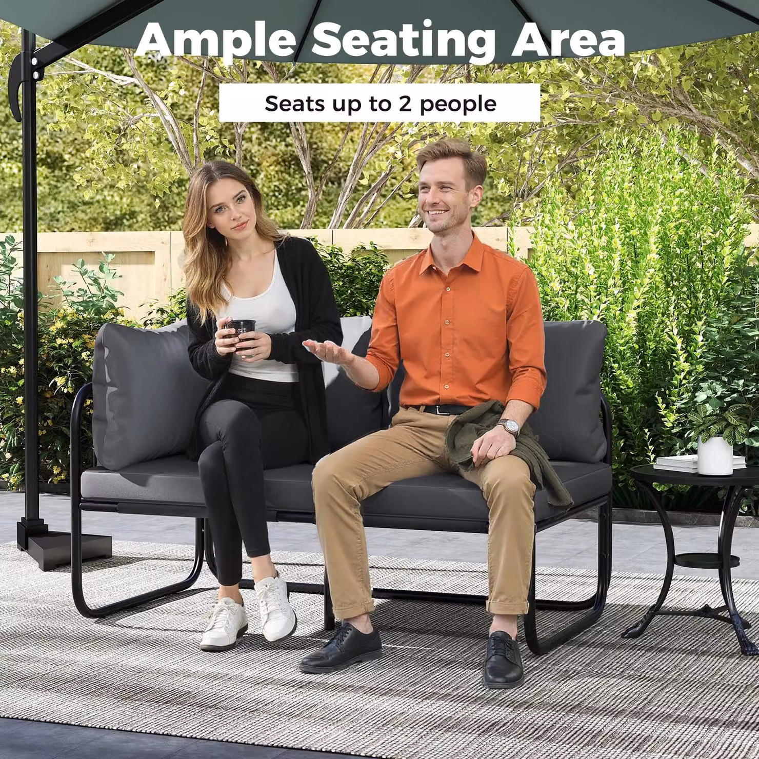 Gymax 2-Seater Garden Sofa Loveseat with Upholstered Cushions in Grey – 5