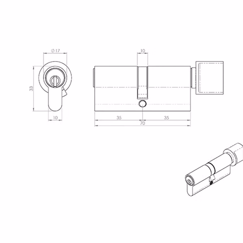 Loops 70mm Euro Cylinder and Turn Lock Keyed to Differ 15 Pin Satin Chrome Door Lock in Silver – 2
