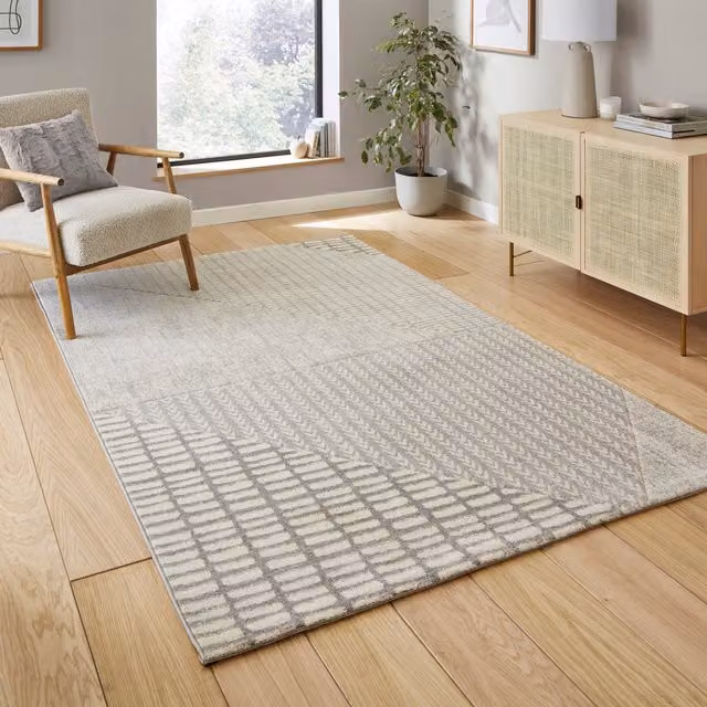 Catherine Lansfield Larsson Modern Abstract Grey Rectangular Machine Woven Rug