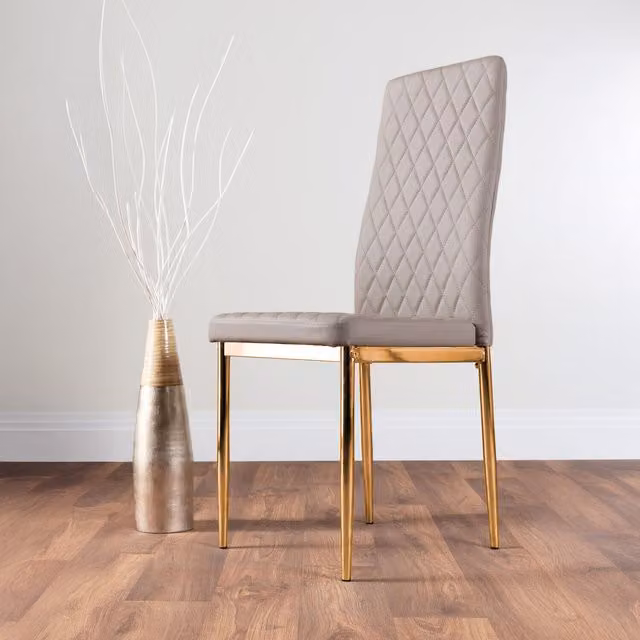 FurnitureboxUK Set of 6 Milan Modern Diamond Pattern Faux Leather Dining Chairs in Grey with Gold Legs – 1