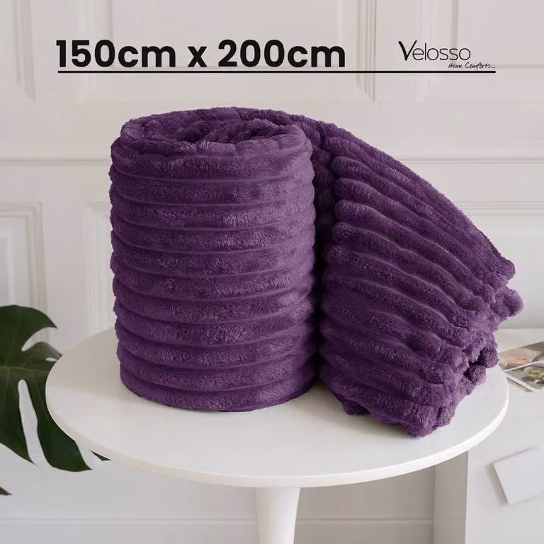 Velosso Super Soft Chunky Cord Blanket Throw in Aubergine Purple, W: 200 cm, D: 240 cm