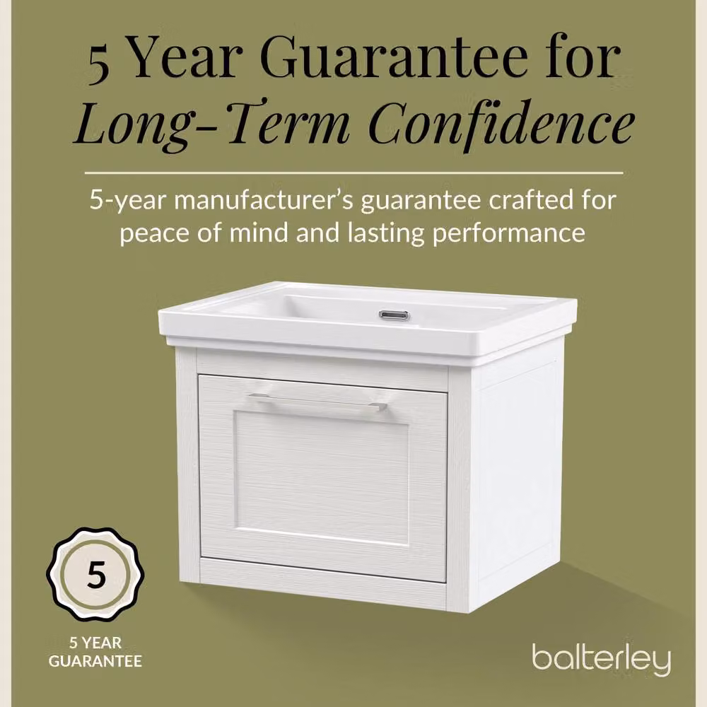 Balterley Wall Hung Single Drawer Vanity Unit with Rectangular Basin in White, W/D/H: 63 x 47.1 x 51.5 cm – 4