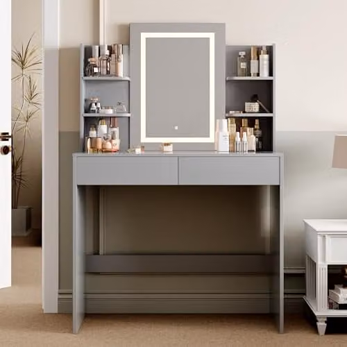 MCC Direct Texas Dressing Table with LED Mirror and Drawers, Grey