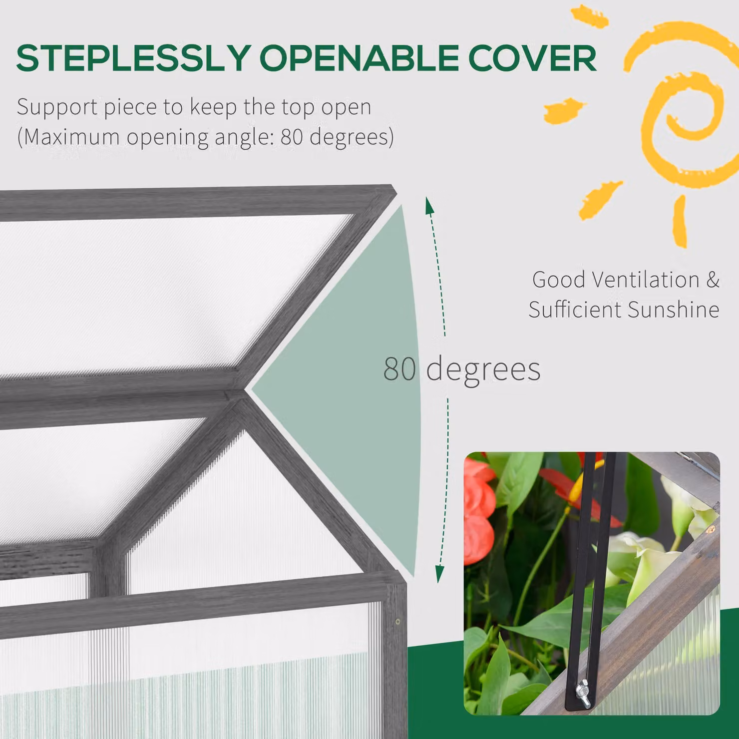 OUTSUNNY Grey Wooden Cold Frame Greenhouse with Transparent Polycarbonate Grow House – 4