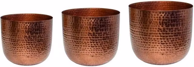 Lemon Pavilion Furniture and Decor Felix Hammered Metal Planters, Set of 3, Bronze
