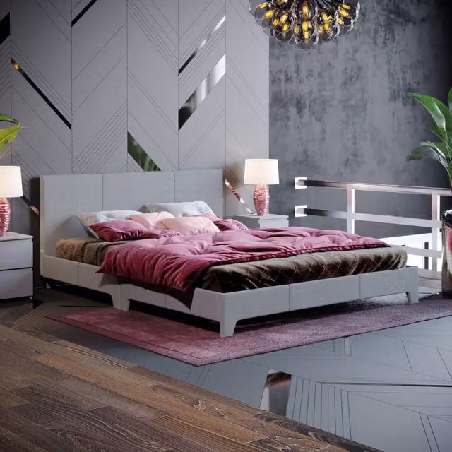 Victoria Upholstered Fabric Bed in Light Grey Linen, King Size (180 x 200 cm)