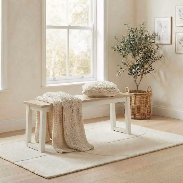 FurnitureboxUK Tobermory Rectangular White Wood Dining Bench in Whitewash