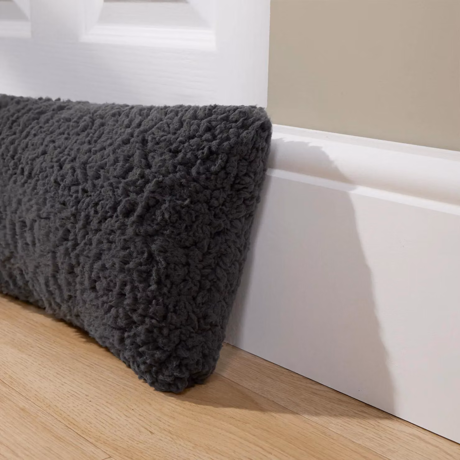 OHS Teddy Fleece Draught Excluder Door Stopper in Charcoal Grey, 90 x 20 cm – 2