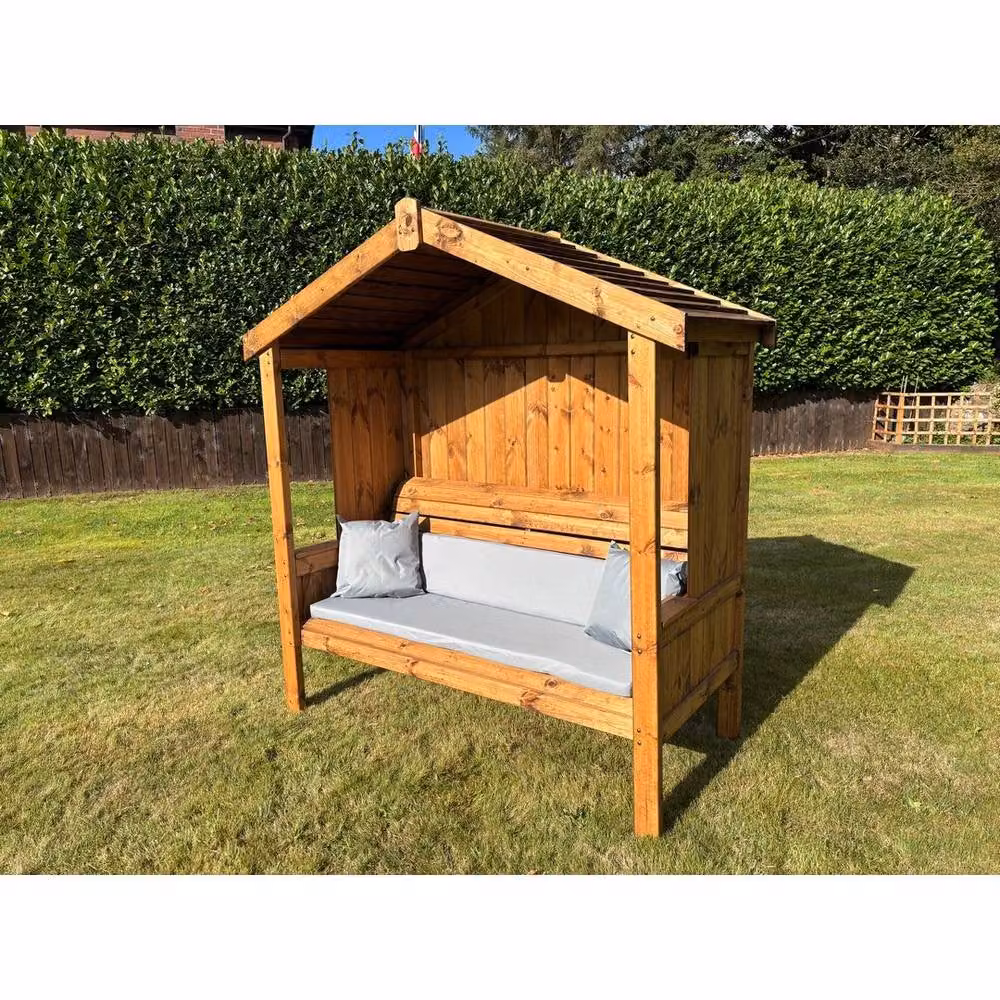 Charles Taylor Imperial Three Seater Garden Arbour in Brown with Cushions, W183 x D80 x H194 cm – 2